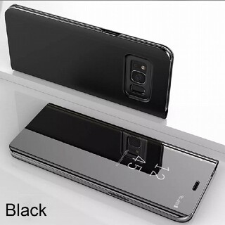 GALAXY S8＋プラス 黒 ミラークロームフリップ携帯ケース スマホケース(Androidケース)