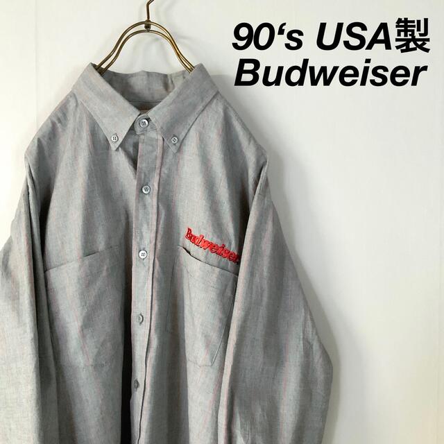 希少 美品 90‘s USA製 Budweiser 刺繍ロゴ ワークシャツ