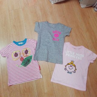 ユニクロ(UNIQLO)の子供Tシャツ　110&120サイズ　3枚セット　(ボーダーグレーピンク)(Tシャツ/カットソー)