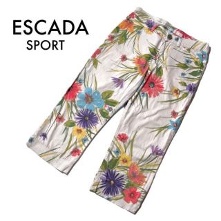 エスカーダ(ESCADA)の美品エスカーダスポート 花柄プリントパンツ 春夏 綿 ゴルフウェア 36 M 白(クロップドパンツ)