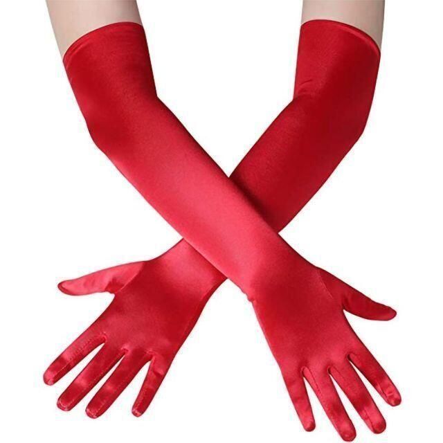 ウェディンググローブ ロング 手袋 55cm ストレッチ サテン 赤 レッド レディースのファッション小物(手袋)の商品写真