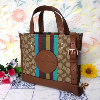 コーチ(COACH)のコーチ　ハンドバッグ　ミニ　ショルダー　ストライプ　ブラウン　【新品】(ハンドバッグ)