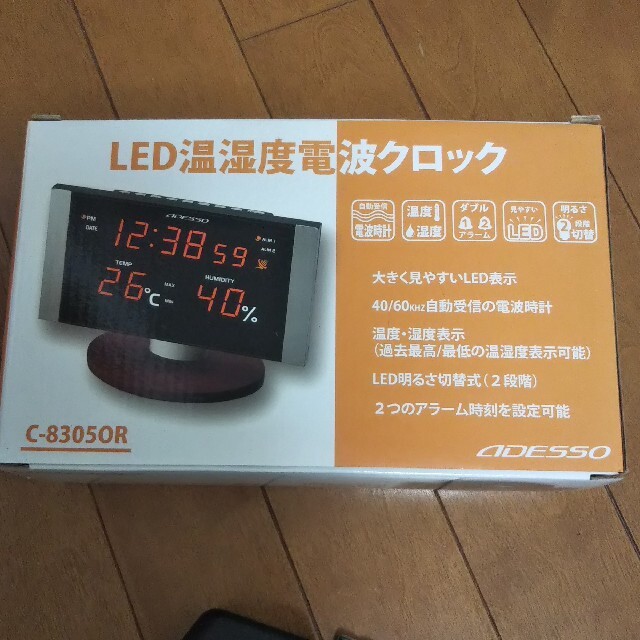 ADESSO◆アデッソ◆LED温湿度電波クロック◆C-8305R インテリア/住まい/日用品のインテリア小物(置時計)の商品写真