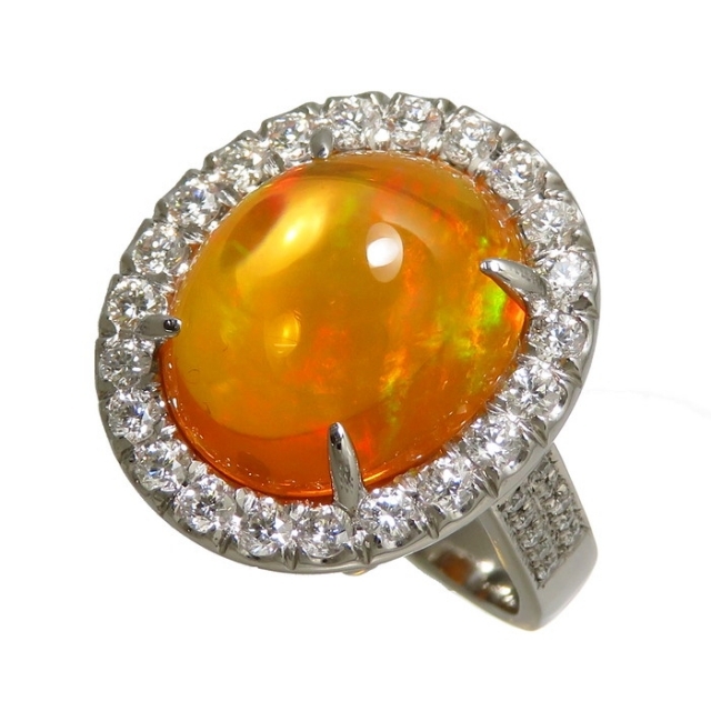 美品 Pt900 ファイアオパール2.58ct ダイヤ計0.29 リング 指輪-
