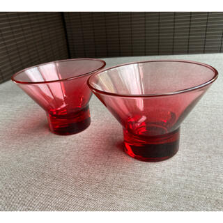 ボルミオリロッコ(Bormioli Rocco)のボルミオリ・ロッコ　ガラス皿　デザート皿　フリーカップ　レッド　2点(食器)