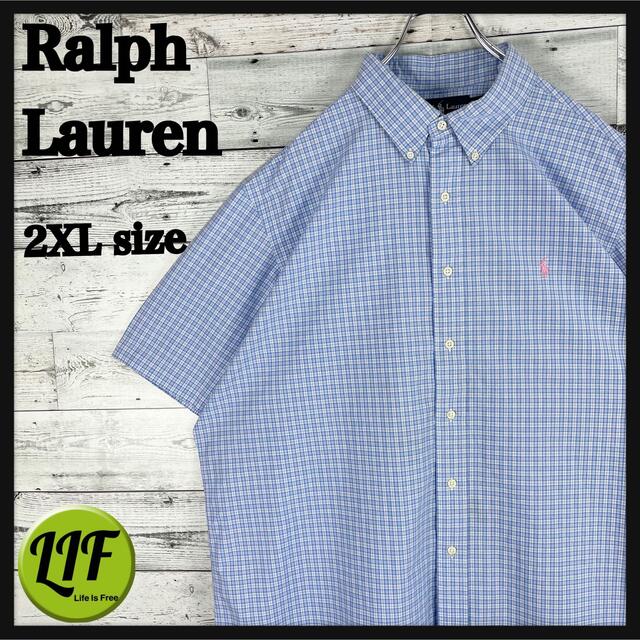 【希少】ラルフローレン 刺繍 90s 半袖 BDシャツ ギムガムチェック 青白
