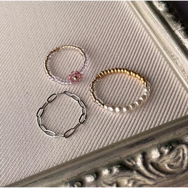 dholic(ディーホリック)のビーズリング 指輪 ハンドメイド パール 真珠 ゴールド シルバー チェーン レディースのアクセサリー(リング(指輪))の商品写真
