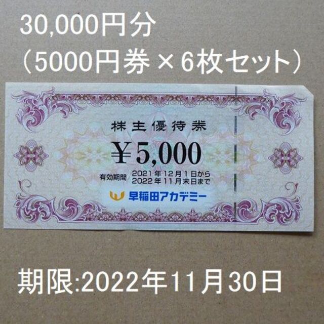 早稲田アカデミー 株主優待 3枚セット 最新 送料無料チケット