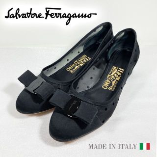 サルヴァトーレフェラガモ(Salvatore Ferragamo)のフェラガモ パンプス ヴァラ ドット リボン レース シースルー 箱付き(ハイヒール/パンプス)