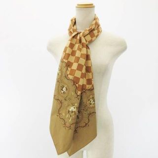 カネコイサオ(KANEKO ISAO)のカネコイサオ 美品 スカーフ 総柄 花柄 チェック 茶 ブラウン カーキ(バンダナ/スカーフ)