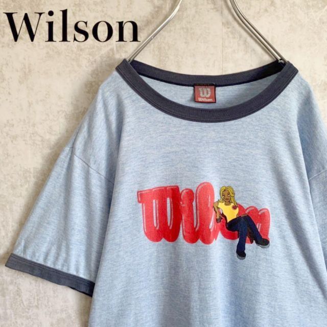 wilson(ウィルソン)の90年代 ウィルソン リンガーネックTシャツ 水色 霜降りブルー リブネイビー メンズのトップス(Tシャツ/カットソー(半袖/袖なし))の商品写真