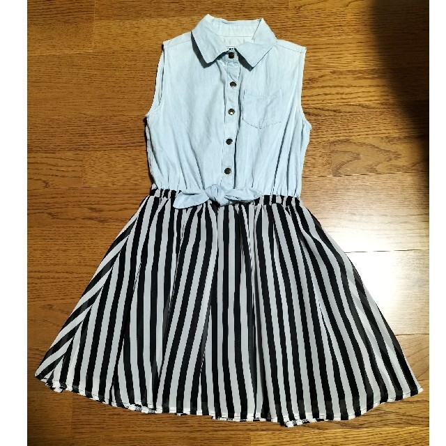 デニムシャツワンピース 150 ストライプ キッズ/ベビー/マタニティのキッズ服女の子用(90cm~)(ワンピース)の商品写真