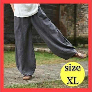 サルエルパンツ XL グレー ワイドパンツ リネン リネンパンツ 灰(サルエルパンツ)