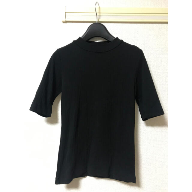 UNIQLO(ユニクロ)のUNIQLO WリブハイネックTシャツ　ブラック レディースのトップス(Tシャツ(半袖/袖なし))の商品写真