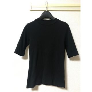 ユニクロ(UNIQLO)のUNIQLO WリブハイネックTシャツ　ブラック(Tシャツ(半袖/袖なし))