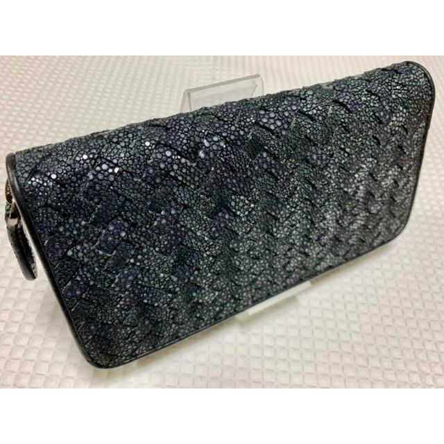 長財布 スティングレイ/エイ革 編み込み ラウンドファスナー 革財布