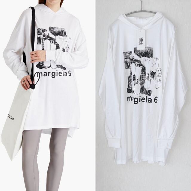 80㎝肩幅【新品】MM6 MaisonMargiela フード 薄手長袖Tシャツ ホワイト