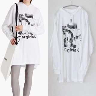 エムエムシックス(MM6)の【新品】MM6 MaisonMargiela フード 薄手長袖Tシャツ ホワイト(Tシャツ(長袖/七分))