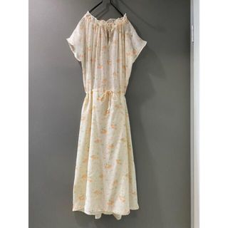 古着 ビンテージ 70s ワンピース ナチュラル 薄手 花柄 総柄レース 美品(ひざ丈ワンピース)