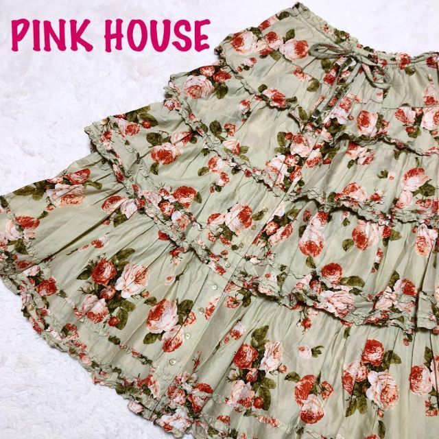 PINK HOUSE - 【ピンクハウス＊段々スカート】ティアード　薔薇　バラ　花柄　グリーン　緑　春夏