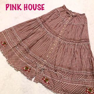 ピンクハウス(PINK HOUSE)の【ピンクハウス＊ロングスカート】フレア　赤　レッド　チェック柄　いちご　苺　春夏(ロングスカート)