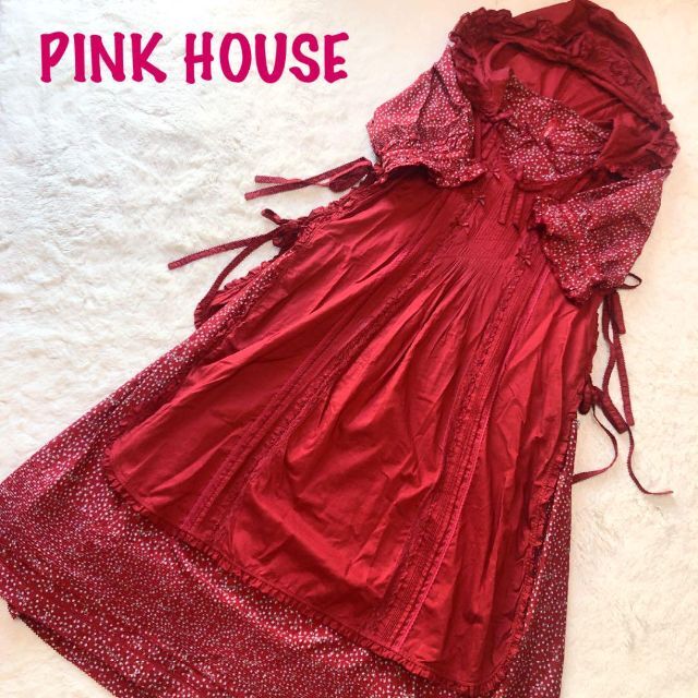 PINK HOUSE - 【ピンクハウス＊2点セット】ダブリエ　エプロン　ワンピース　赤　レッド　花柄　夏