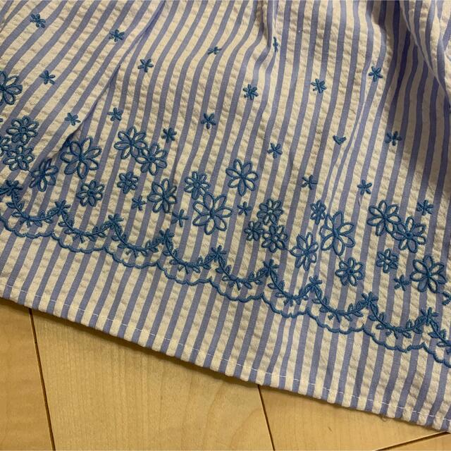 ⭐︎新品　ストライプ　ワンピース　刺繍　ブルー　90 キッズ/ベビー/マタニティのキッズ服女の子用(90cm~)(ワンピース)の商品写真