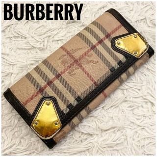 バーバリー(BURBERRY)の美品⭐️バーバリー ビッグチェック ホースロゴ ゴールド 長財布 レザー PVC(財布)