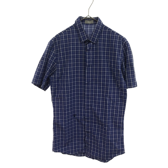 DIOR ディオール ビー刺繍 ブロックチェック 半袖シャツ ブルー/ホワイト 263C573B3064