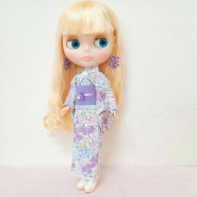 ハンドメイド「紫陽花モチーフのモダン浴衣セット」ネオブライス・リカちゃんの服