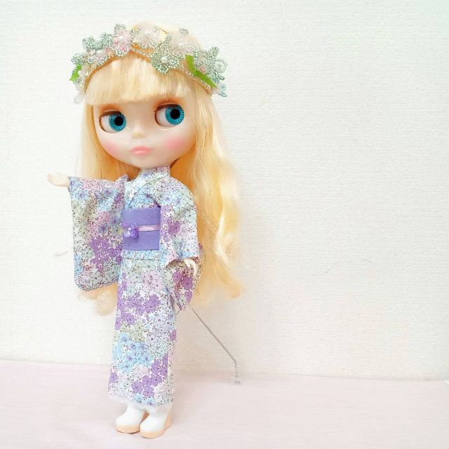 ハンドメイド「紫陽花モチーフのモダン浴衣セット」ネオブライス・リカちゃんの服