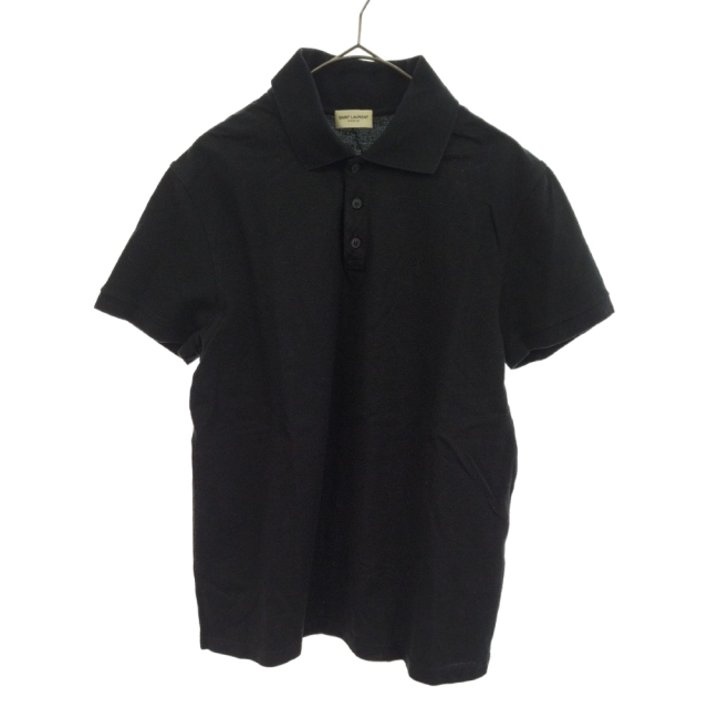 Saint Laurent(サンローラン)のSAINT LAURENT PARIS サンローランパリ 胸刺繍ロゴ半袖ポロシャツ カットソー ブラック メンズのトップス(シャツ)の商品写真