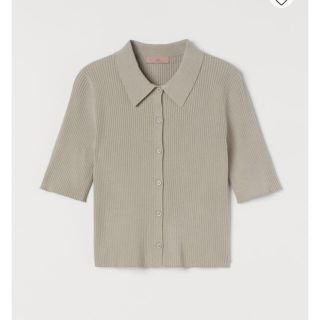 エイチアンドエム(H&M)の完売品　H&M エイチアンドエム　リブニットシャツ　グレージュ　XL(シャツ/ブラウス(半袖/袖なし))