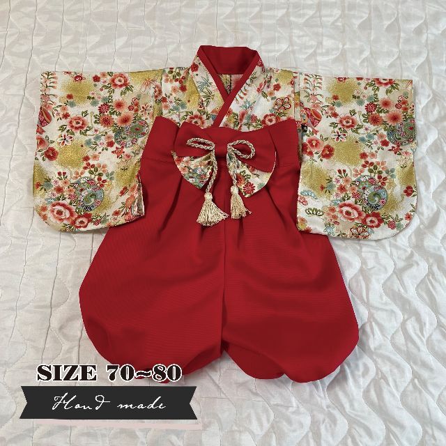 ハンドメイド】ベビー袴 女の子 和柄(糸車)×赤の通販 by ハンドメイド】ベビー袴 女の子 和柄(糸車)×赤の通販 by