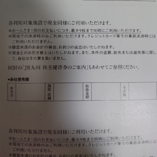 JR(ジェイアール)のJR九州グループ株主優待券 チケットの優待券/割引券(その他)の商品写真