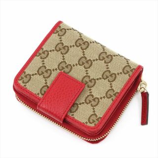 グッチ(Gucci)の$$ GUCCI グッチ キャンバス×レザー 2つ折り財布 346056 レッド(財布)