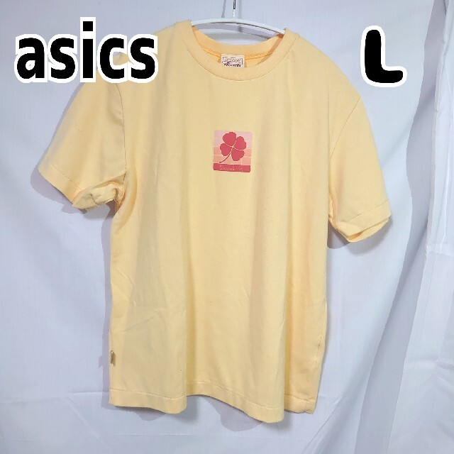 asics(アシックス)のアシックス ASICS Tシャツ 半袖 L 四つ葉のクローバー クリーム色 黄 レディースのトップス(Tシャツ(半袖/袖なし))の商品写真