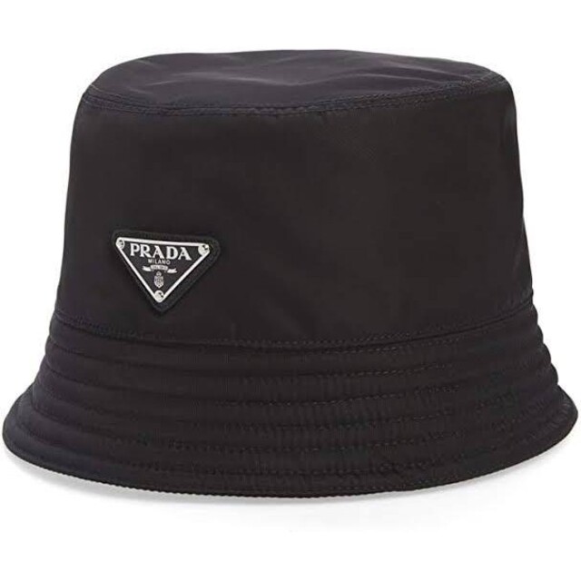 プラダ PRADA ロゴ 三角ロゴ 美品 ブラック M バケットハット ハット ...