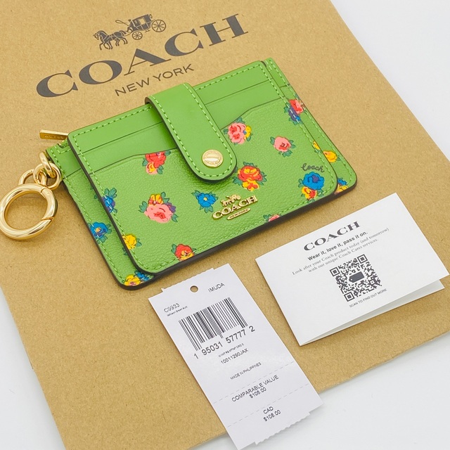 COACH(コーチ)のCOACH コーチ カードケース コインケース 小銭入 グリーン　ローズ柄 レディースのファッション小物(コインケース)の商品写真