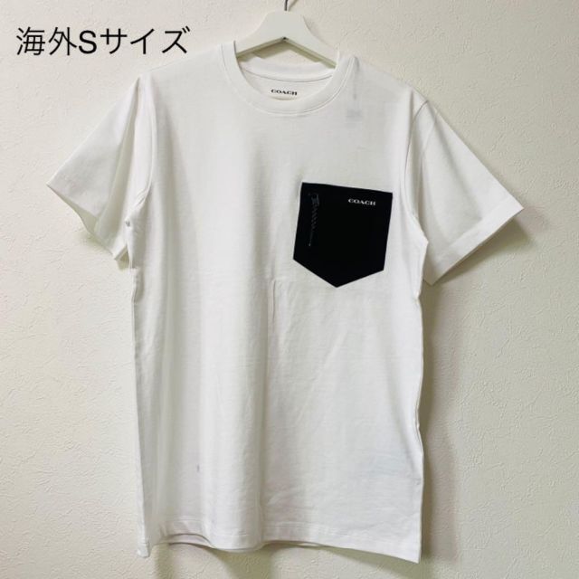 コーチ　Tシャツ　ホワイト ポケット　ロゴ　メンズ　半袖　コットン素材コットン100%