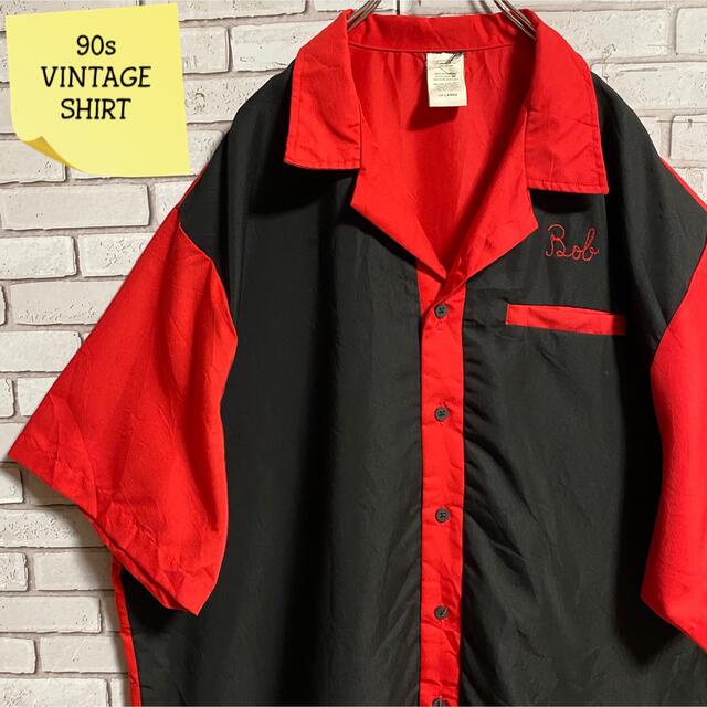 90s  ヴィンテージ ボーリングシャツ 刺繍 開襟シャツ ビッグシルエット