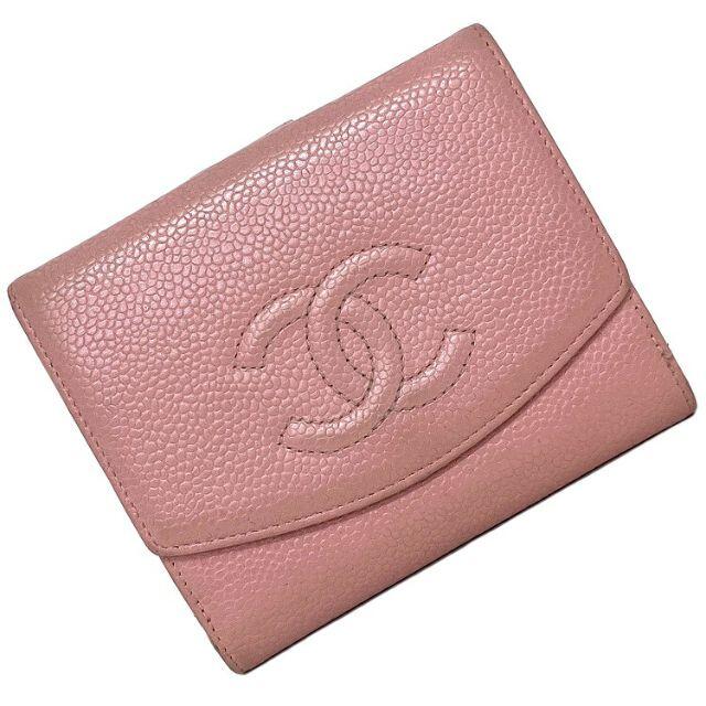一番の贈り物 シャネル - CHANEL 二つ折り キャビアスキン ピンク 財布 財布