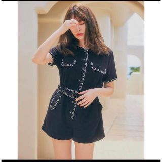 ハーリップトゥ(Her lip to)のHerlipto ロンパース♡Summertime Romper♡ブラックM(オールインワン)