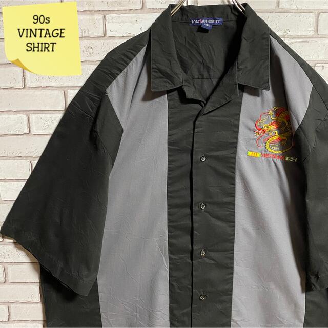 90s  ヴィンテージ ボーリングシャツ 刺繍 開襟シャツ ビッグシルエット