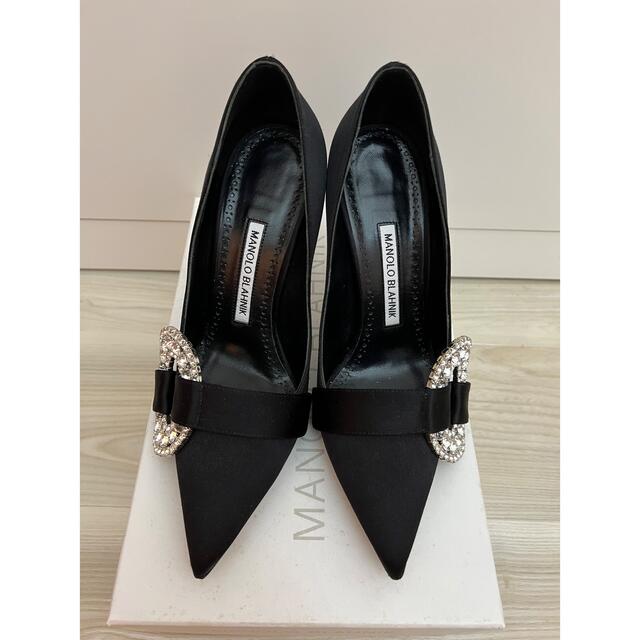 MANOLO BLAHNIK - 美品 マノロブラニク サテン ビジュー パンプス 黒の