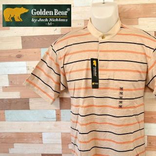 【Golden Bear】 美品 タグ付き ゴールデンベアー ボーダー柄半袖ポロ(ポロシャツ)