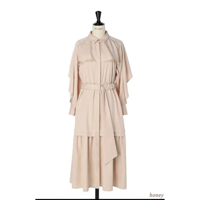 herlipto Belted Ruffle Twill Shirt Dress