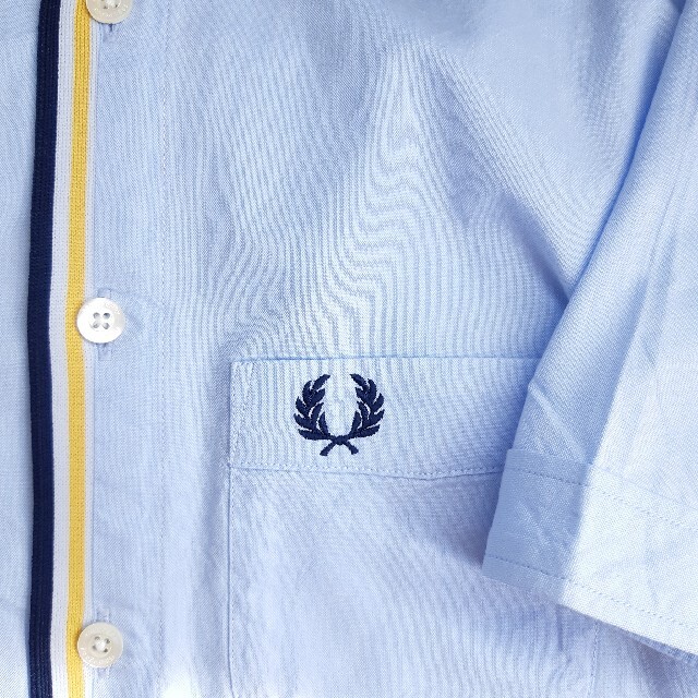 FRED PERRY 半袖 ボタンダウン シャツ ワンポイント ロゴ ブルー S