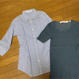 ユニクロ(UNIQLO)のユニクロ　ストライプドレスシャツ　サマーニット　Sサイズ(シャツ/ブラウス(長袖/七分))