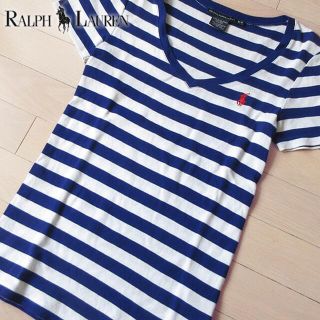 ラルフローレン(Ralph Lauren)の超美品 M ラルフローレンスポーツ レディース 半袖ボーダーカットソー ネイビー(カットソー(半袖/袖なし))